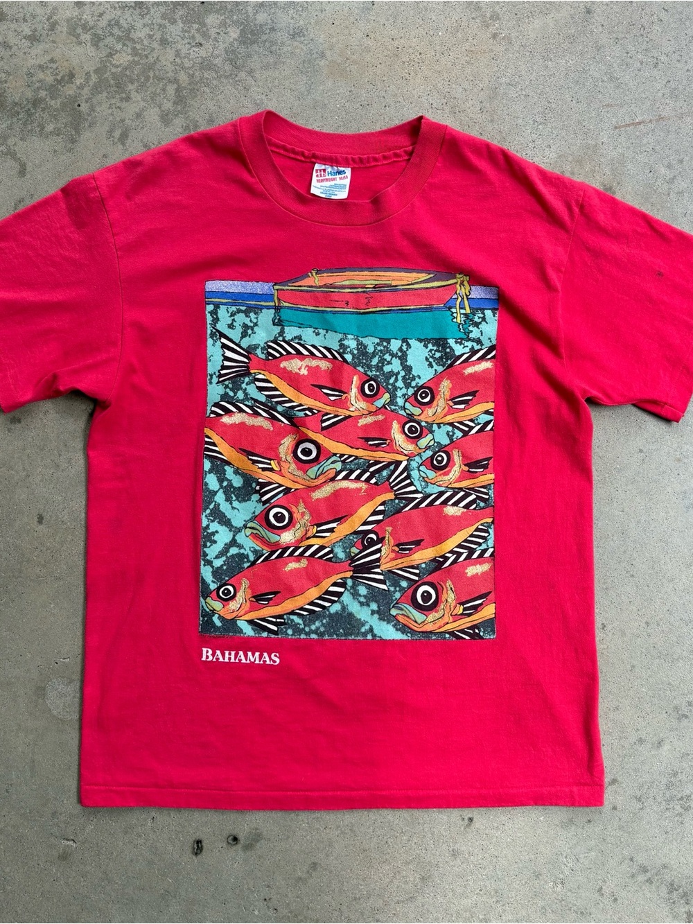Hanes Red Kids Short-Sleeve Tee with Colorful Fish Graphic